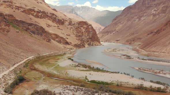 View of the Pamir, Afghanistan and Panj River Along the Wakhan Corridor.