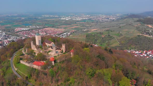 Beautiful top view of the Starkenburg castle in the German city of Heppenheim.