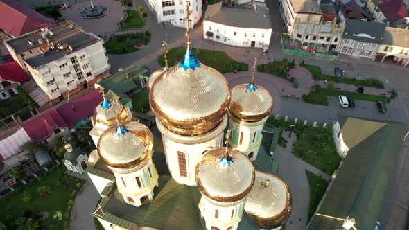 Christian Church at Sunset Aerial View Temple in the Transcarpathia Ukraine