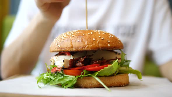 Closeup Of Cooking Vegan Burger