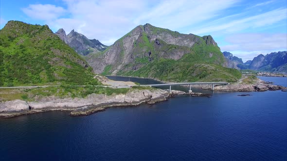 Scenic road on Lofoten islands in Norway
