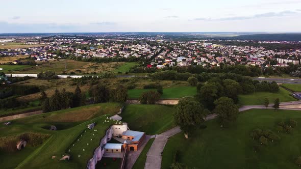 Quick time-lapse of Kaunas city over the Ninth fort, a historical place, in beautiful static drone a