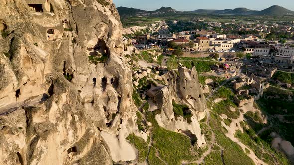 Awesome view of Uchisar Castle at Goreme Historical National Park in Cappadocia, Turkey.