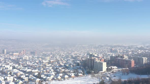 Polluted air  in the valley 4K drone video