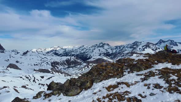 Aerial view from a mountain ravine in winter