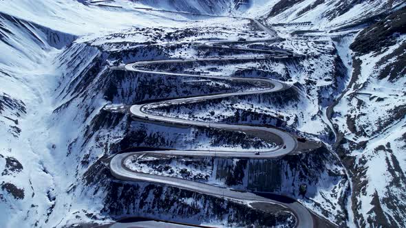 Winding highway road with curves winding road at Andes Mountains.