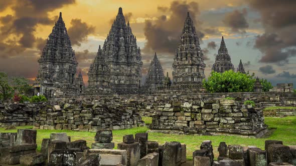 Sunset View of Prambanan Temple, One of the Largest Hindu Temples in Java Indonesia. , FHD