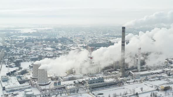 Thermal Power Plant in Winter in the City of Minsk