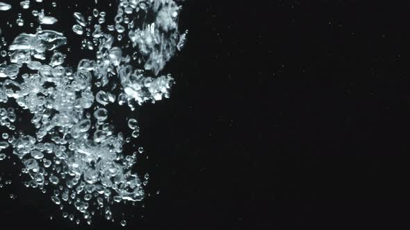 Air Bubbles in Water against Dark Background