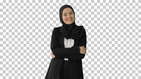 Smiling Arab businesswoman wearing hijab, Alpha Channel