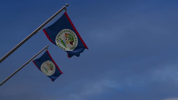 Belize Flags In The Blue Sky - 2K