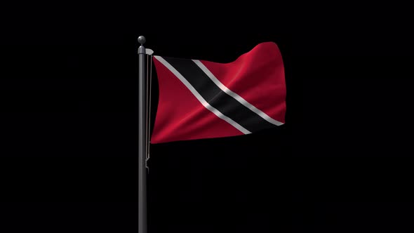 Trinidad And Tobago Flag On Flagpole With Alpha Channel   4 K