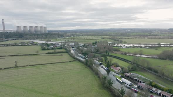 Trent Lock, Long Eaton, Nottingham, Canal Boats Houses, Ratcliffe Power Station, River Trent, Aerial