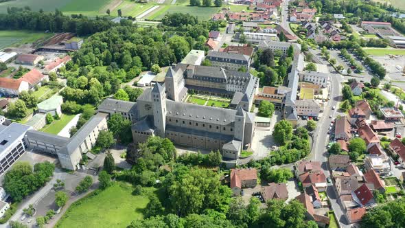 Aerial view of Muensterschwarzach Benedictine Abbey, Bavaria, Germany