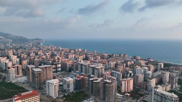 Colorful Panorama over the city Aerial View 4 K Alanya Turkey