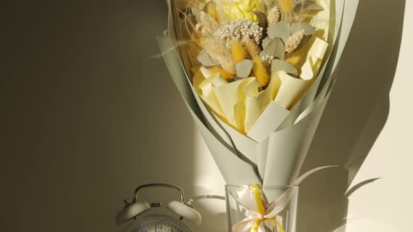 Bouquet of Dry Flowers in Dark Living Room Dried Flower Bouquet in Sunlight