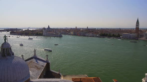 Amazing View From Dome of Church of St. George at Boats Sailing Grand Canal