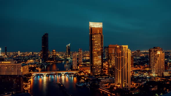 Time Lapse Night Cityscape and Highrise Buildings in Metropolis City Center