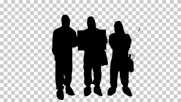 Silhouette Team of epidemiologists holding, Alpha Channel