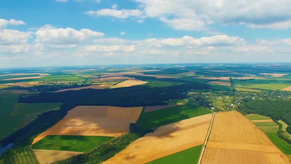 Beautiful landscape of green and yellow fields near river