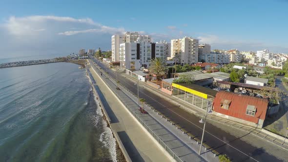 Beautiful Aerial View Along Embankment in Larnaca City, Cyprus, Landscape