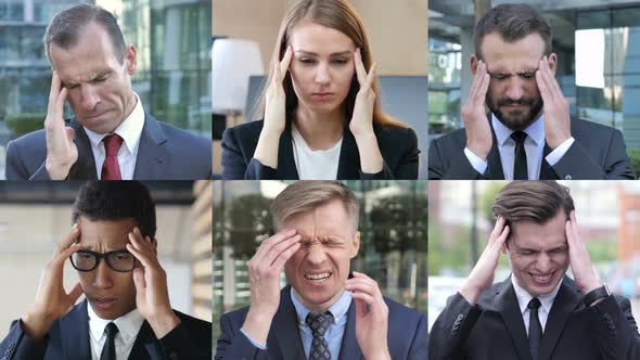 Collage of Business People Having Headache