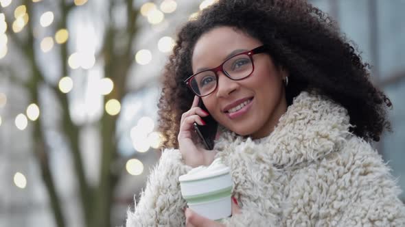 Woman Outdoor Listening Talking on Smart Phone