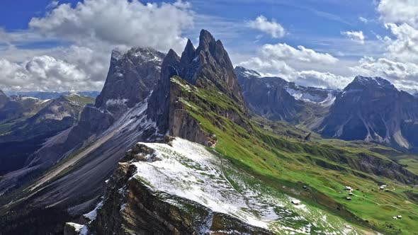 Aerial view of Seceda in Dolomites, South Tyrol