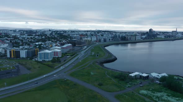 Drone View Neighborhood of Reykjavik Iceland Capital City