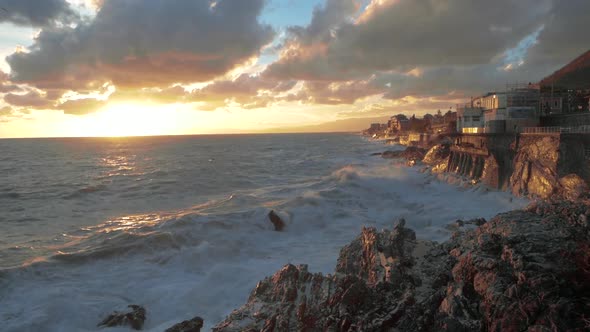 promenade after a storm at sunset in slow motion