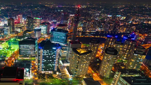 time lapse of Yokohama Cityscape at night, Japan