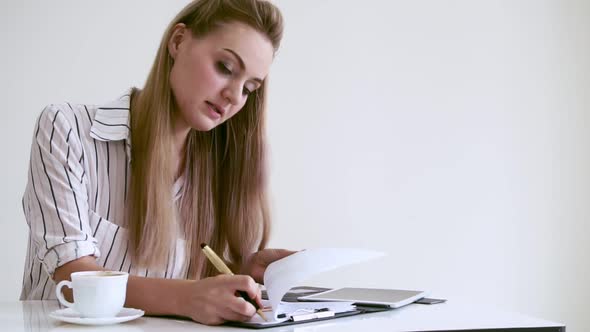 Blonde Business Woman Working at Modern Office