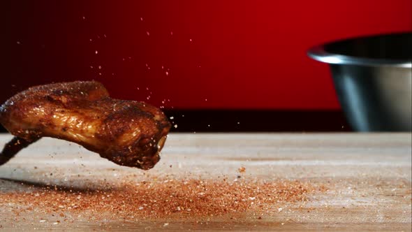 BBQ thrown and bouncing in ultra slow motion 1500fps with flavorful spices - BBQ PHANTOM 