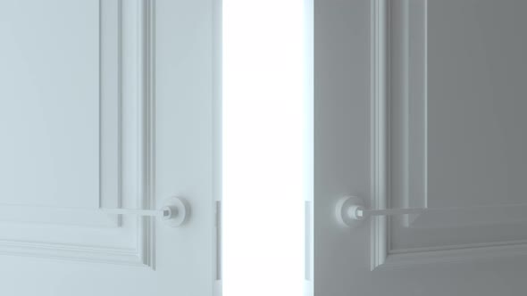 Double open white door on white background