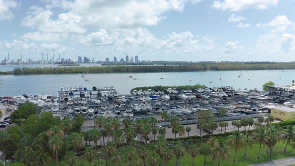  Aerial of Yachts Parked at the Marina Sailing Club with Miami Port Behind