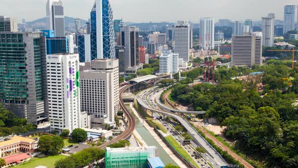 Kuala Lumpur Time Lapse Cityscape Malaysia Transport Interchange Metro at Noon