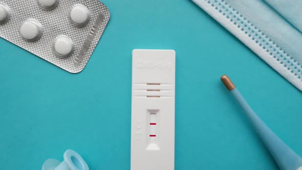 Stop Motion Video with Coronavirus Antigen Test with a Positive and Negative Result