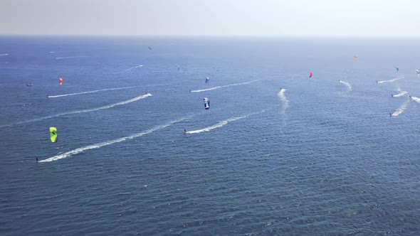 Kitesurfers having fun at the coast of Tarifa beach