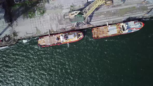 Flying Past Cranes And Cargo Vessels In Port Of Chornomorsk In Ukraine