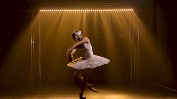 Classical Ballet Choreography Perfoming By Young Beautiful Graceful Ballerina in White Tutu. White