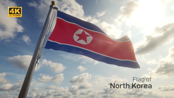 North Korea Flag on a Flagpole - 4K