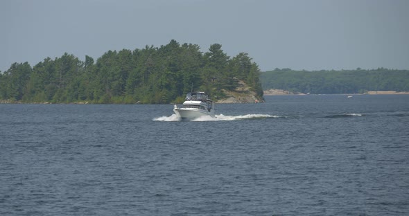 Boats navigating on a lake