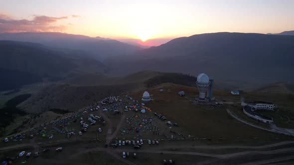 Two Large Telescope Domes at Sunset