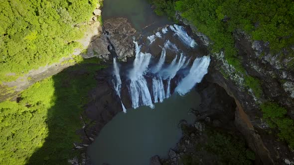 Aerial view of Rochester Falls in Mauritius.