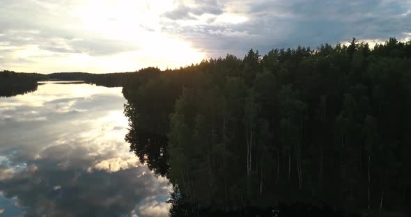 A beautiful aerial shot of a sunset in Finland