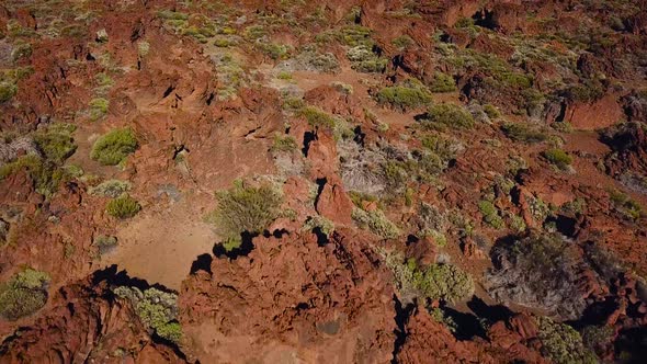 Aerial View of the Teide National Park Flight Over the Mountains and Hardened Lava