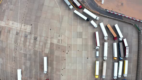 Aerial View of Harbor and Trucks Parked Along Side in Dover Docks England