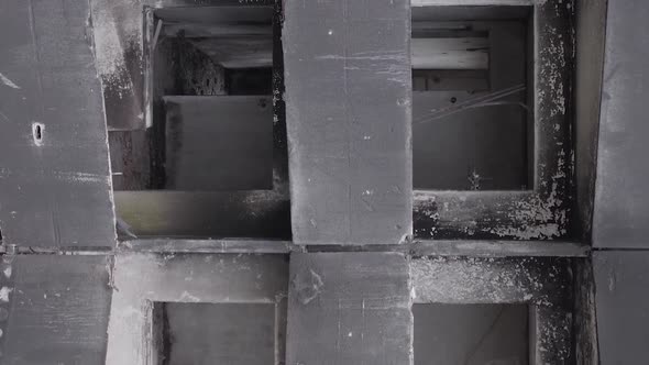 Vertical Video of a Multistorey Building Destroyed During the War in Ukraine