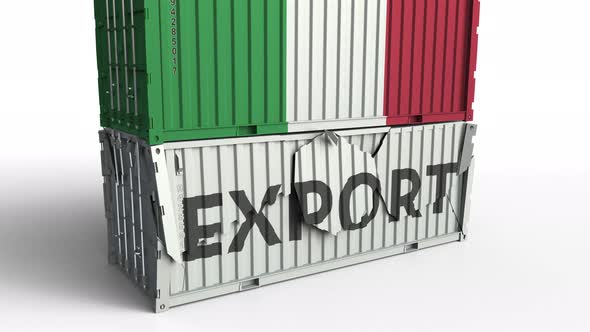 Container with Flag of Italy Breaking Container with EXPORT Text alt