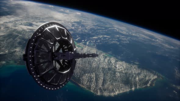 Futuristic Space Satellite Orbiting the Earth